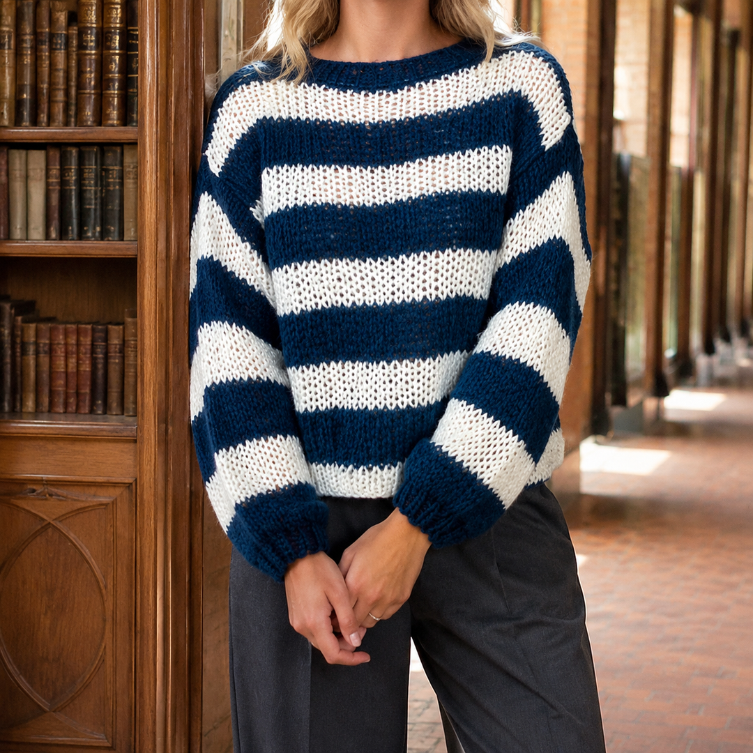 Mary | Classic Striped Balloon Sleeve Chunky Knit Sweater