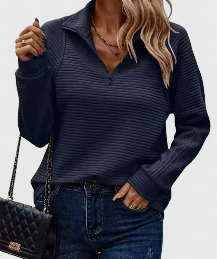 Mary | Relaxed Ribbed Quarter Zip Knit Sweater