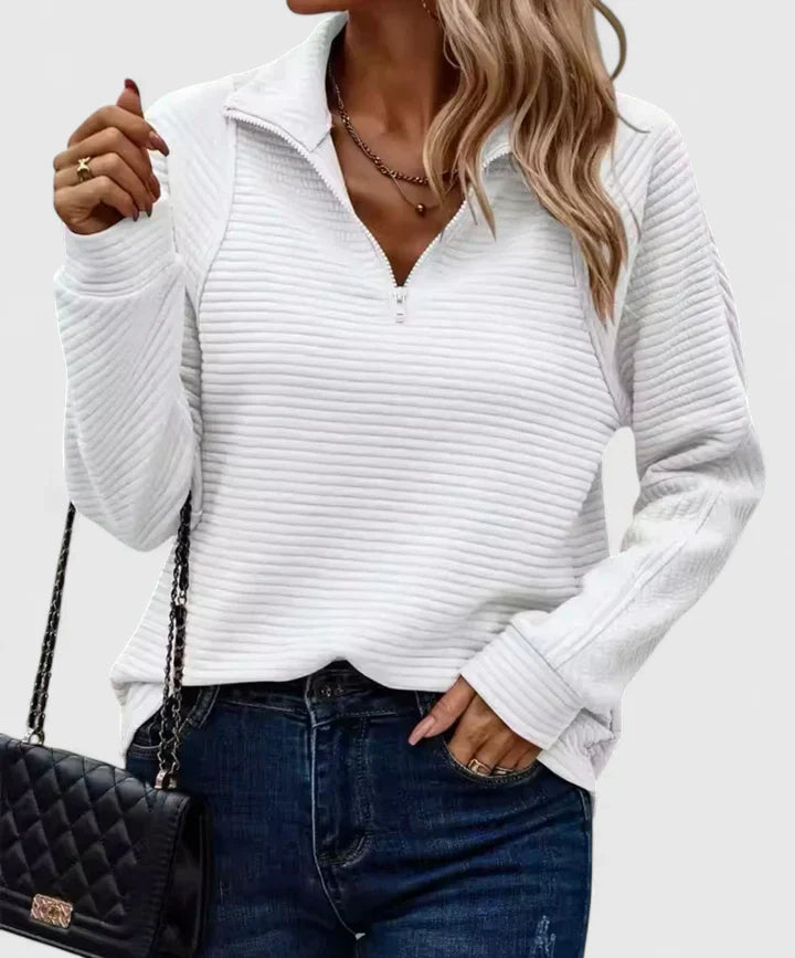 Mary | Relaxed Ribbed Quarter Zip Knit Sweater