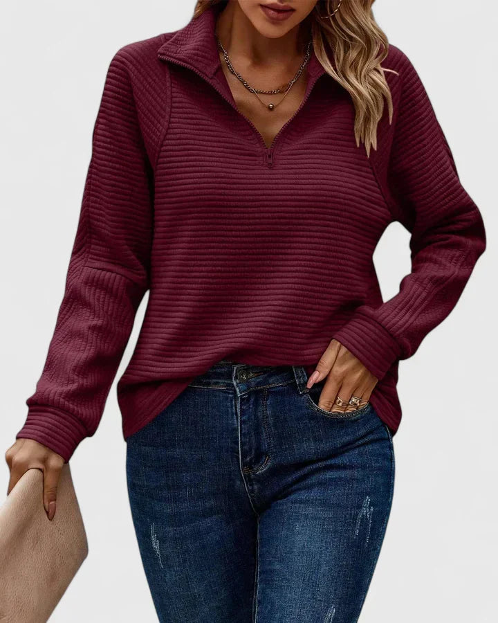 Mary | Relaxed Ribbed Quarter Zip Knit Sweater