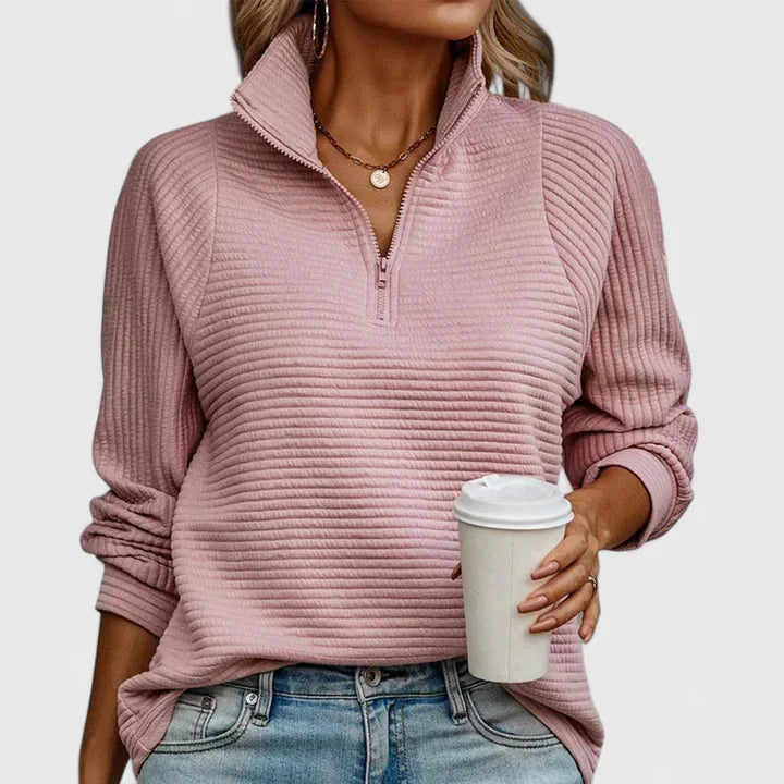 Mary | Relaxed Ribbed Quarter Zip Knit Sweater