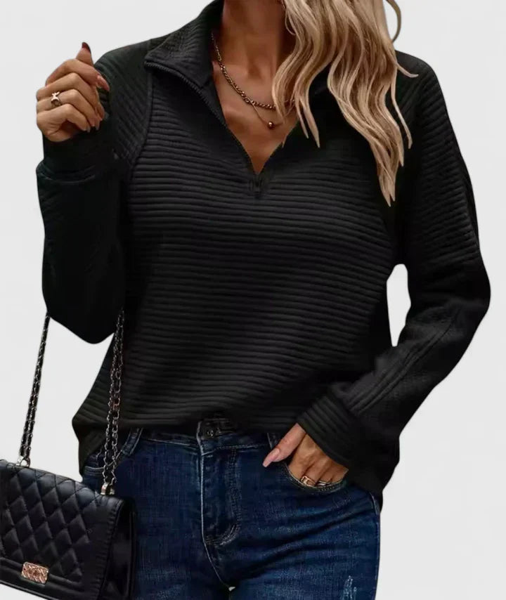 Mary | Relaxed Ribbed Quarter Zip Knit Sweater