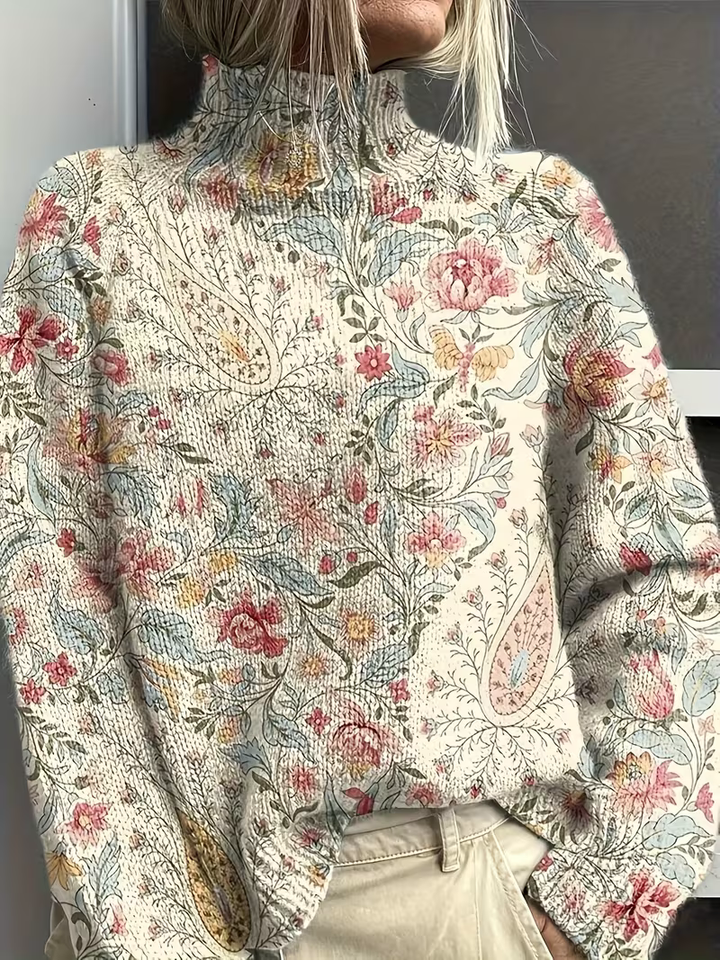 Mary | Sophisticated Oversized Floral Turtleneck Sweater