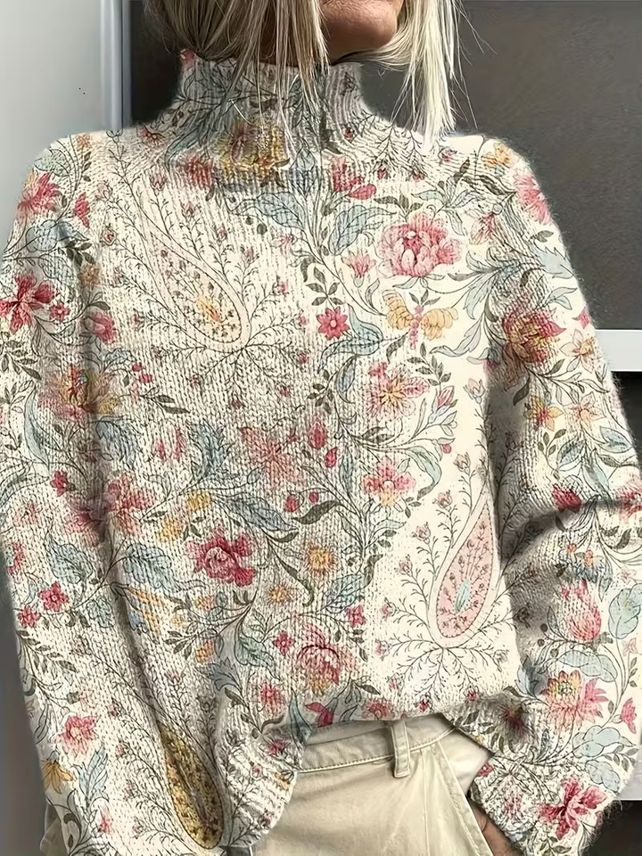 Mary | Sophisticated Oversized Floral Turtleneck Sweater
