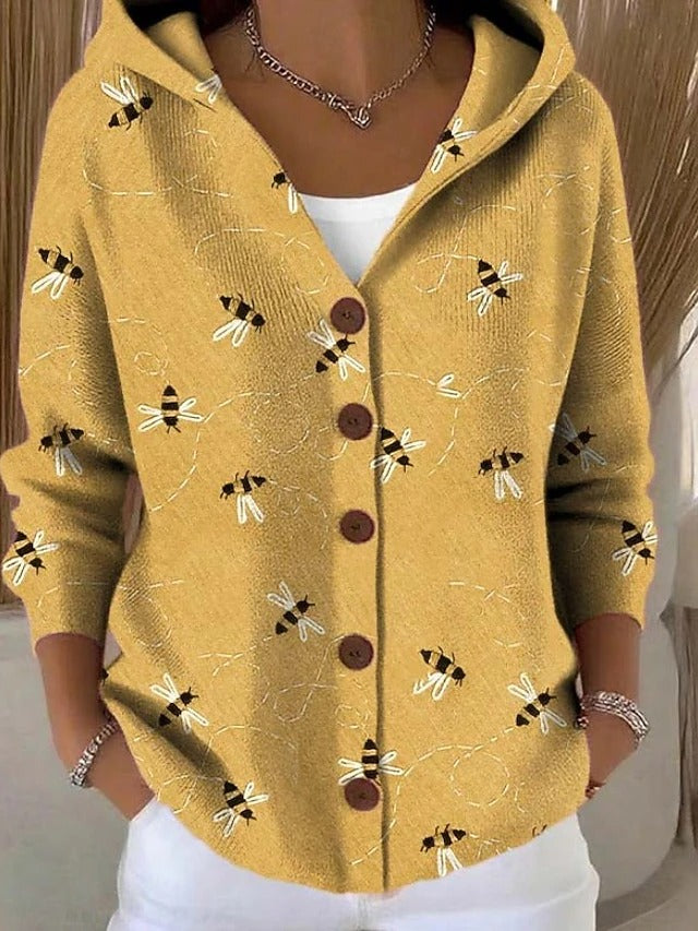 Megan | Cozy Geometric Button-Front Hooded Cardigan