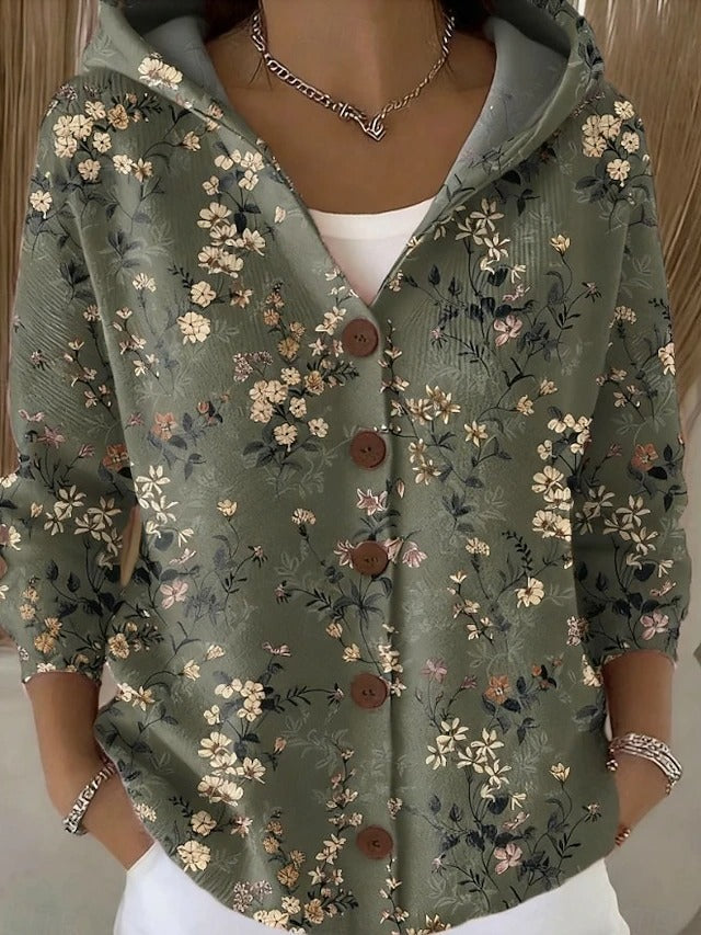 Megan | Cozy Geometric Button-Front Hooded Cardigan