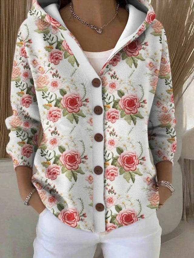 Megan | Cozy Geometric Button-Front Hooded Cardigan