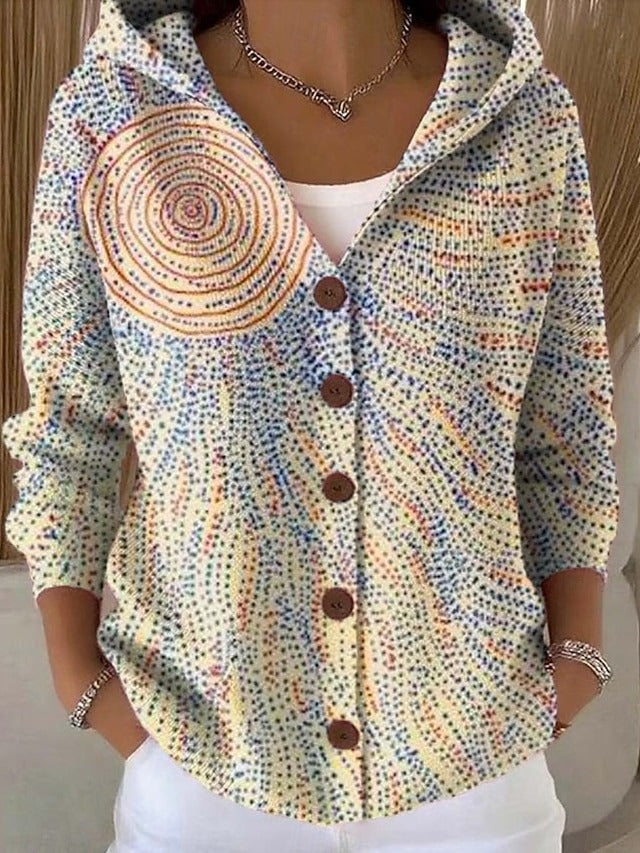 Megan | Cozy Geometric Button-Front Hooded Cardigan