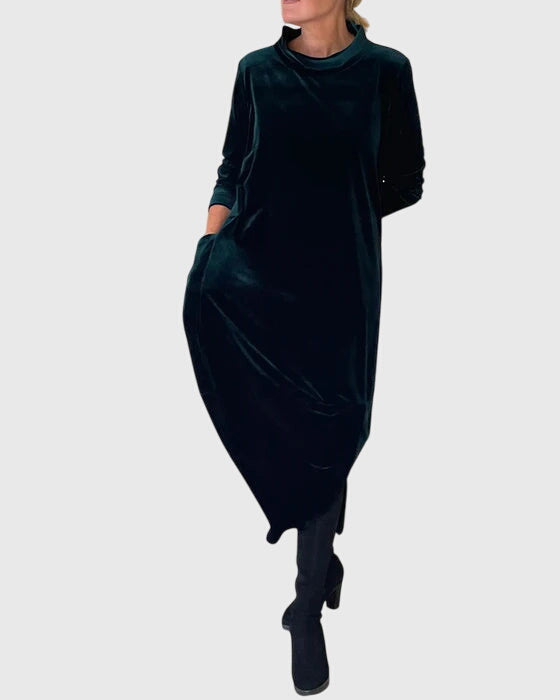 Melissa | Classic Cowl Neck Midi Long Sleeve Dress