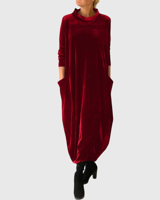 Melissa | Classic Cowl Neck Midi Long Sleeve Dress