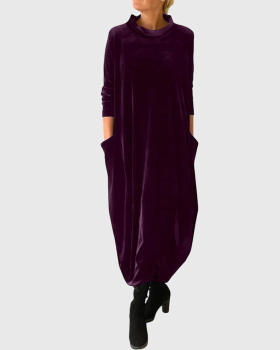 Melissa | Classic Cowl Neck Midi Long Sleeve Dress