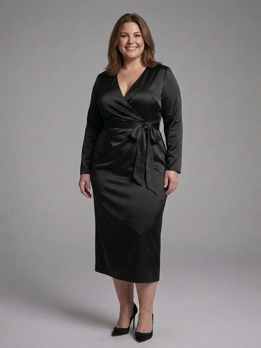 Melissa | Cozy Satin Wrap Winter Wedding Guest Midi Dress