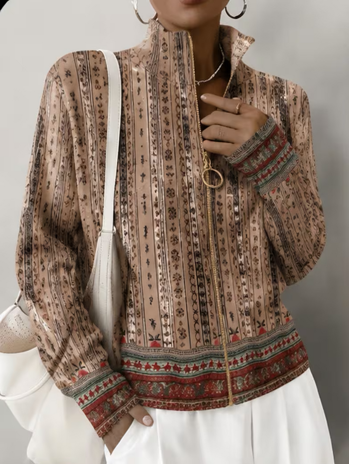 Melissa | Refined Striped Stand Collar Zip Up Cardigan