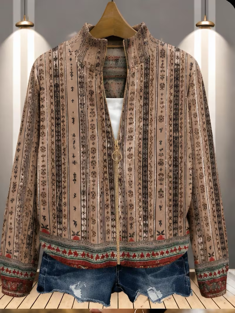 Melissa | Refined Striped Stand Collar Zip Up Cardigan