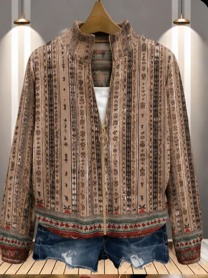 Melissa | Refined Striped Stand Collar Zip Up Cardigan