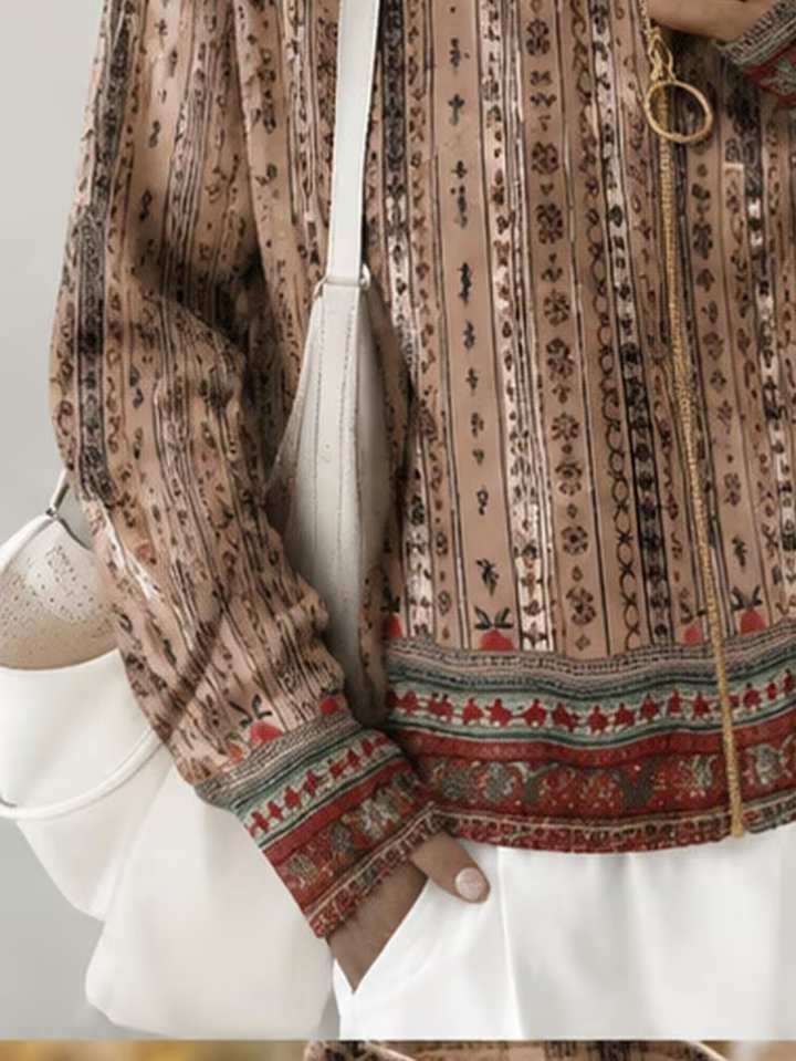 Melissa | Refined Striped Stand Collar Zip Up Cardigan