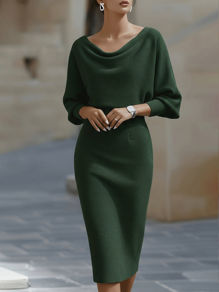 Michelle | Chic Draped Batwing Sleeve Sweater Dress