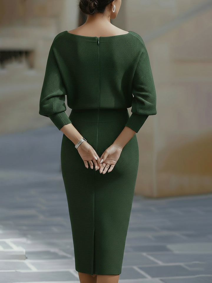 Michelle | Chic Draped Batwing Sleeve Sweater Dress