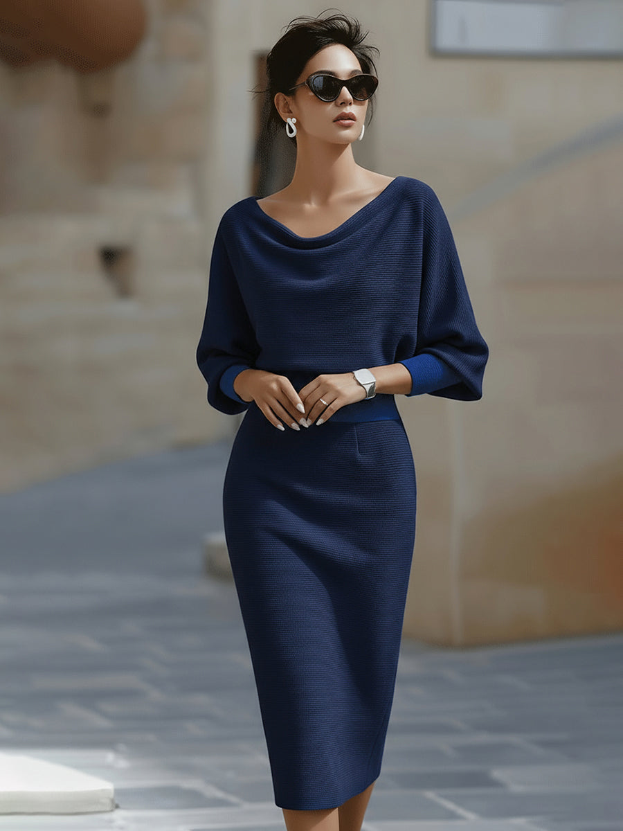Michelle | Chic Draped Batwing Sleeve Sweater Dress