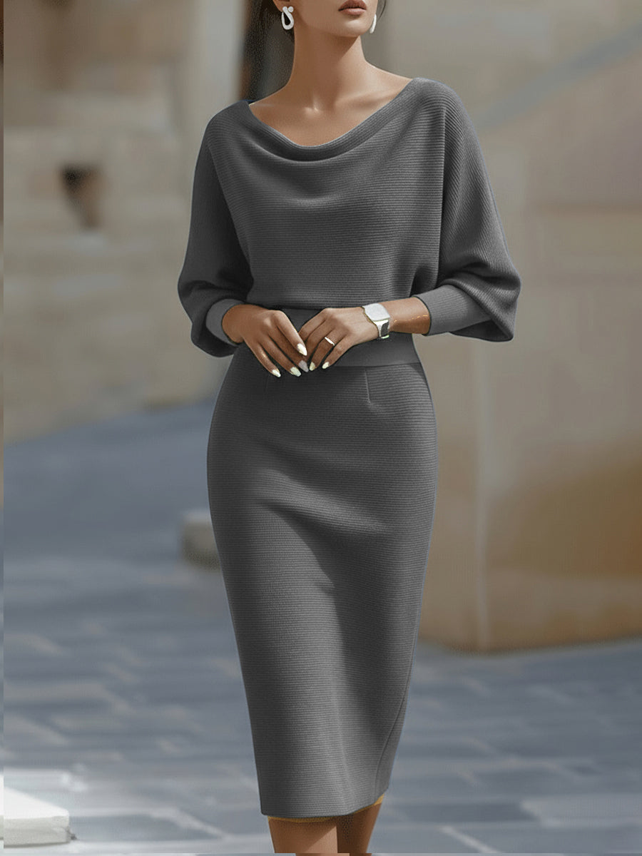Michelle | Chic Draped Batwing Sleeve Sweater Dress