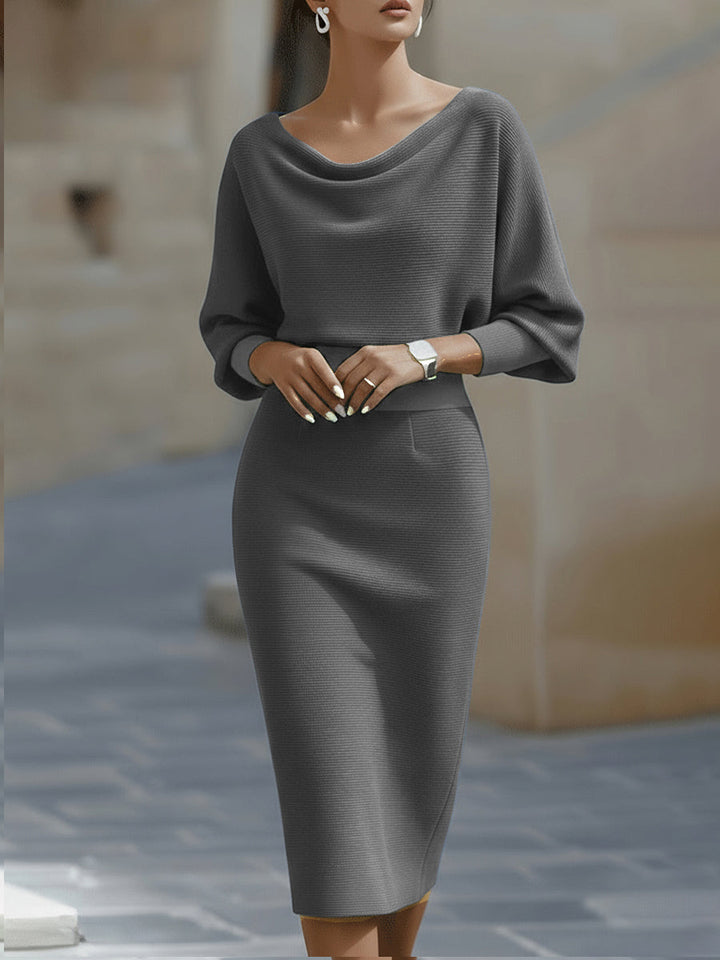 Michelle | Chic Draped Batwing Sleeve Sweater Dress