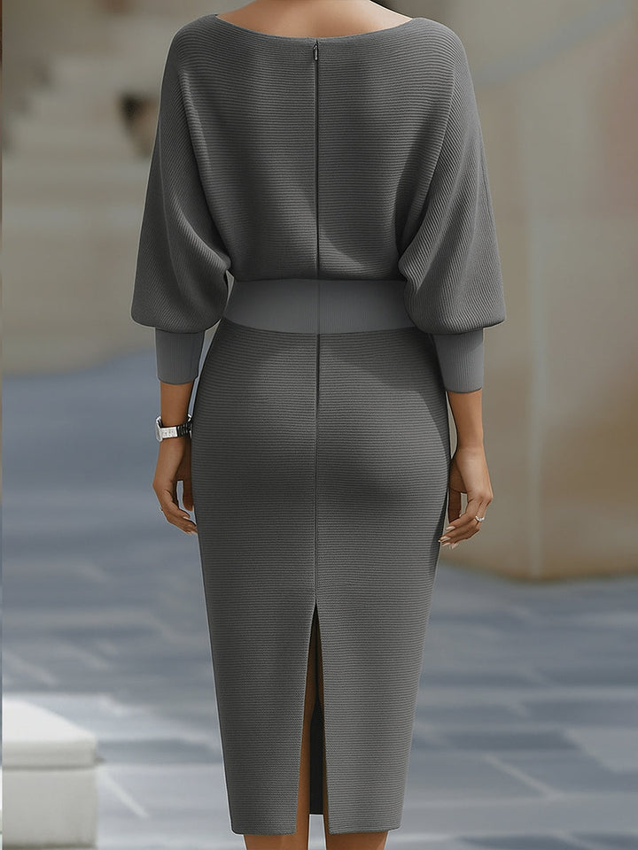 Michelle | Chic Draped Batwing Sleeve Sweater Dress