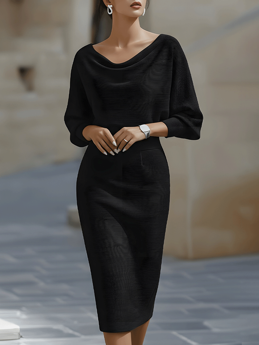 Michelle | Chic Draped Batwing Sleeve Sweater Dress