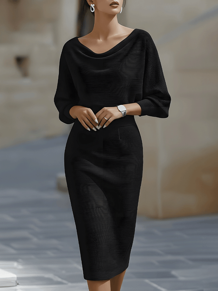 Michelle | Chic Draped Batwing Sleeve Sweater Dress