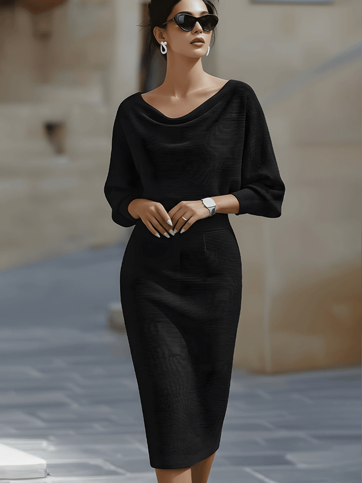 Michelle | Chic Draped Batwing Sleeve Sweater Dress