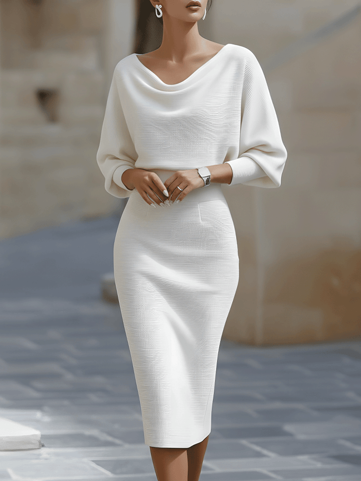 Michelle | Chic Draped Batwing Sleeve Sweater Dress