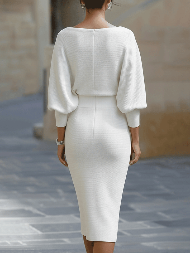 Michelle | Chic Draped Batwing Sleeve Sweater Dress