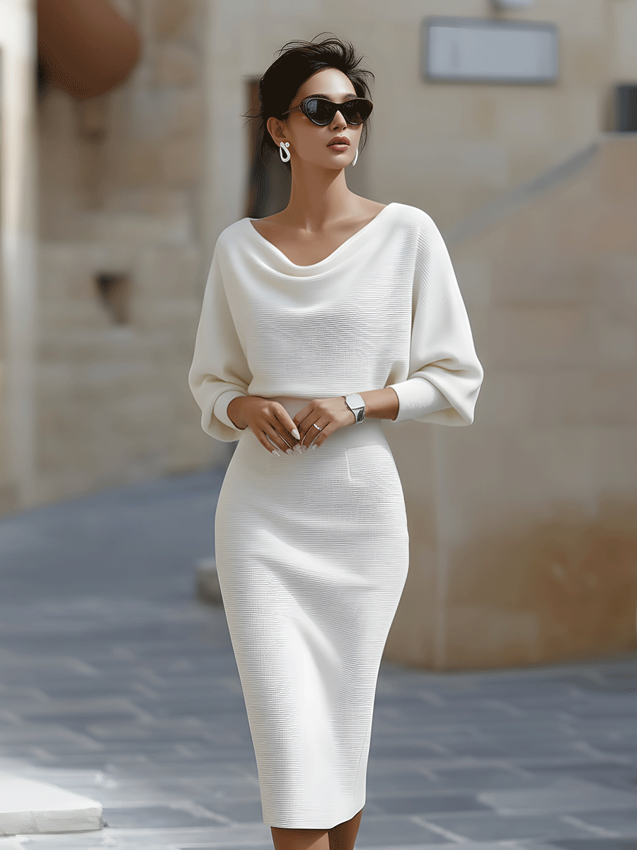 Michelle | Chic Draped Batwing Sleeve Sweater Dress