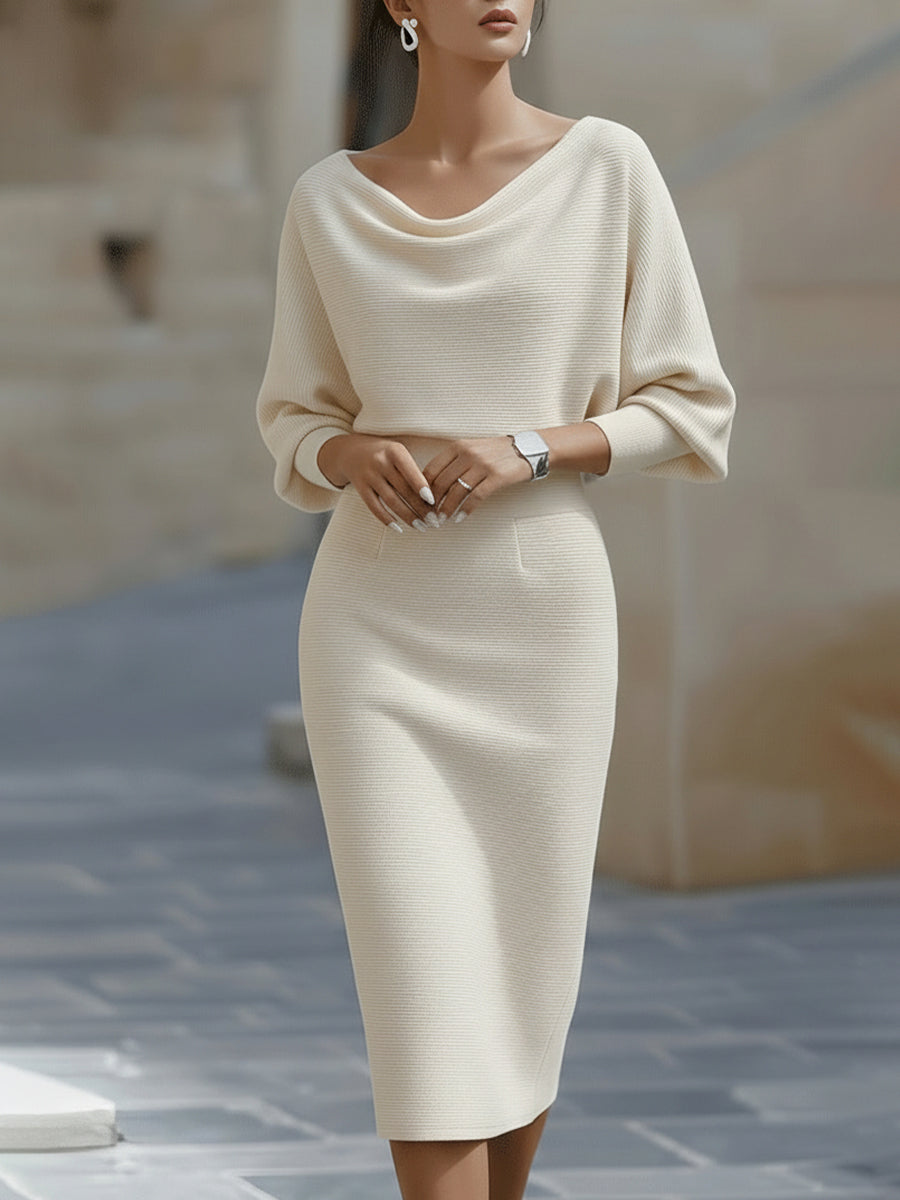 Michelle | Chic Draped Batwing Sleeve Sweater Dress