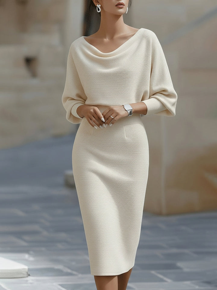 Michelle | Chic Draped Batwing Sleeve Sweater Dress