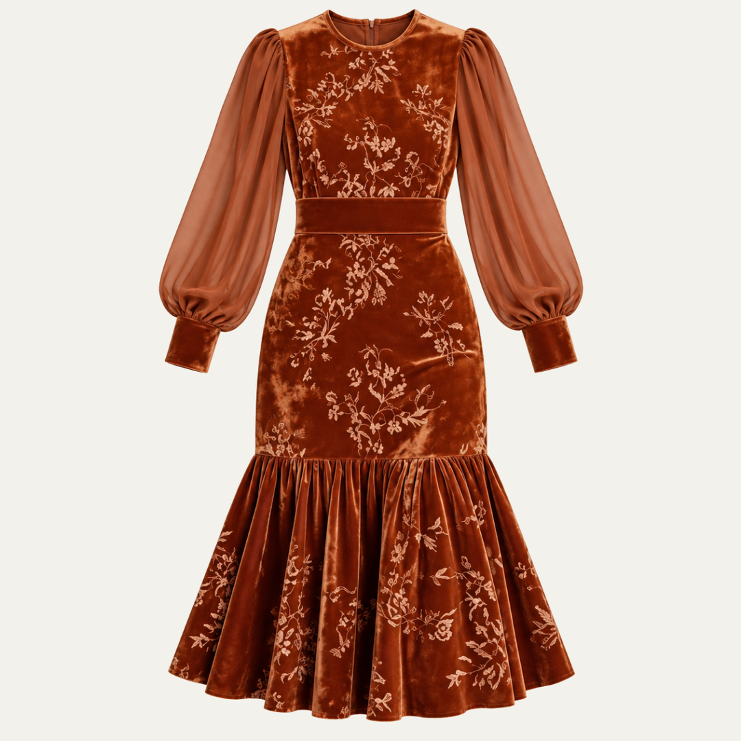 Michelle | Refined Velvet Lantern Sleeve Christmas Dress