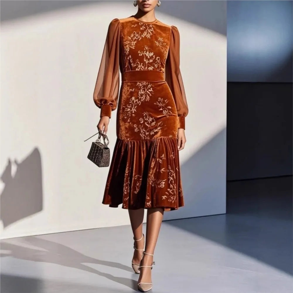 Michelle | Refined Velvet Lantern Sleeve Christmas Dress