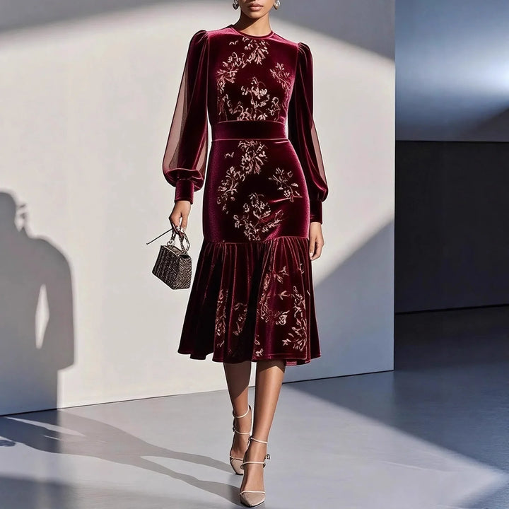 Michelle | Refined Velvet Lantern Sleeve Christmas Dress