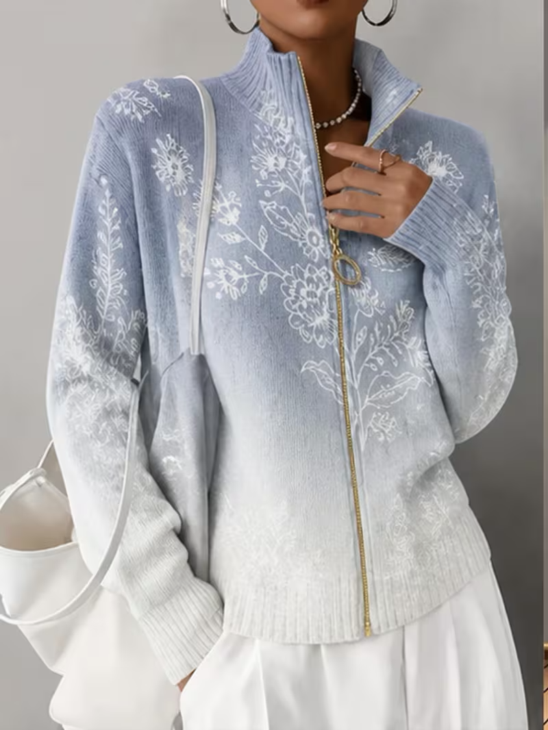 Michelle | Relaxed Floral Zip Up Cardigan Sweater