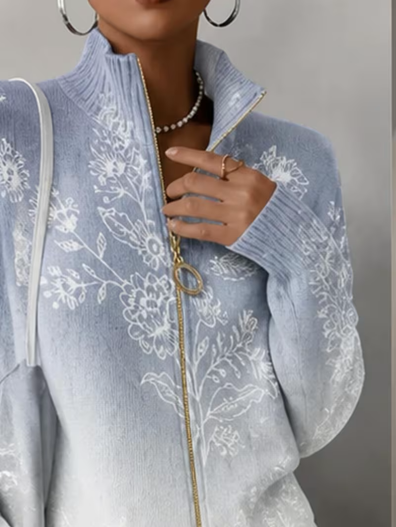 Michelle | Relaxed Floral Zip Up Cardigan Sweater