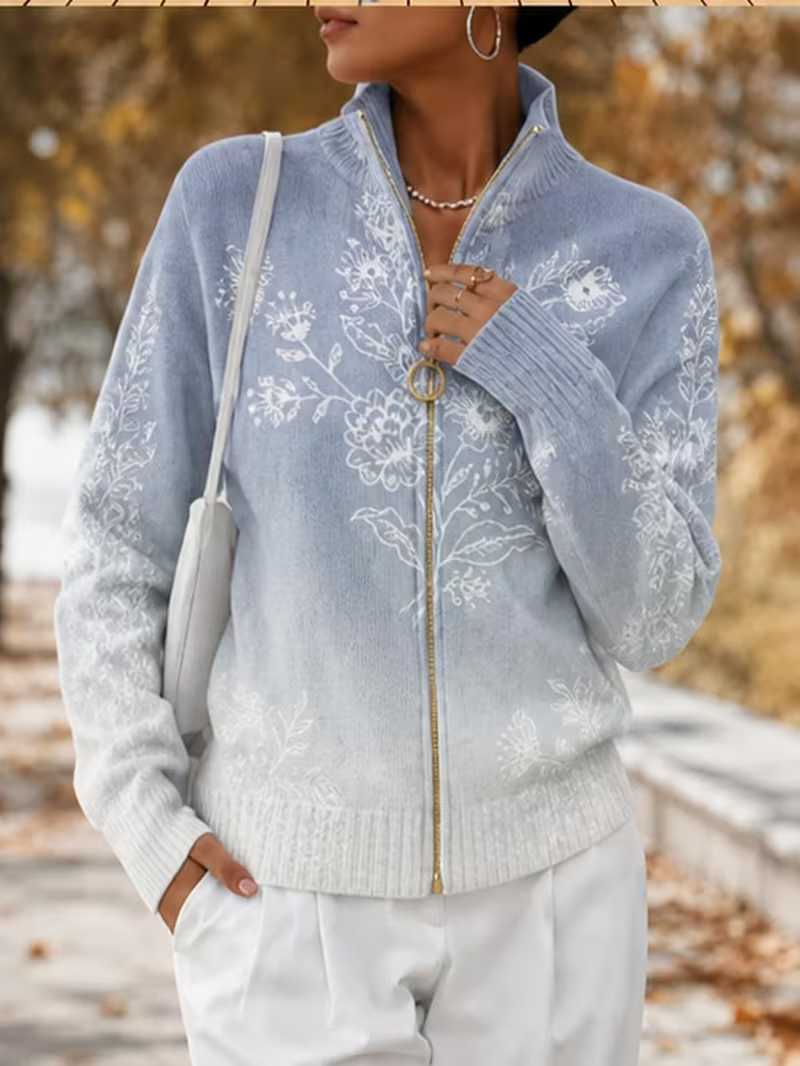Michelle | Relaxed Floral Zip Up Cardigan Sweater