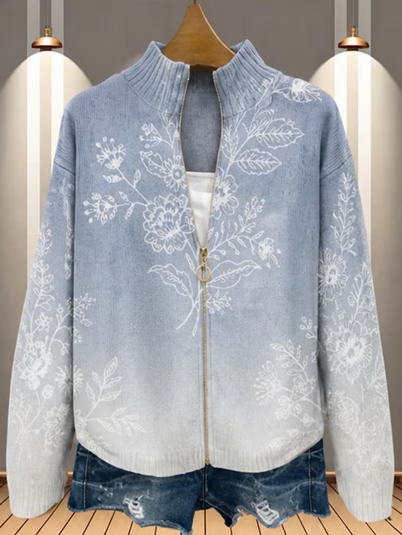 Michelle | Relaxed Floral Zip Up Cardigan Sweater