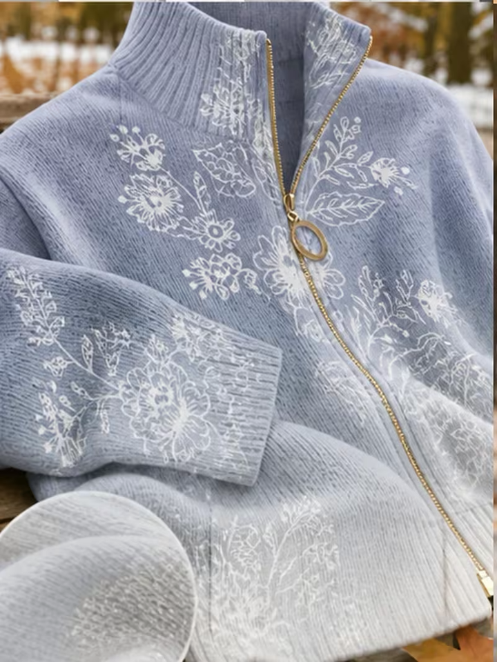 Michelle | Relaxed Floral Zip Up Cardigan Sweater