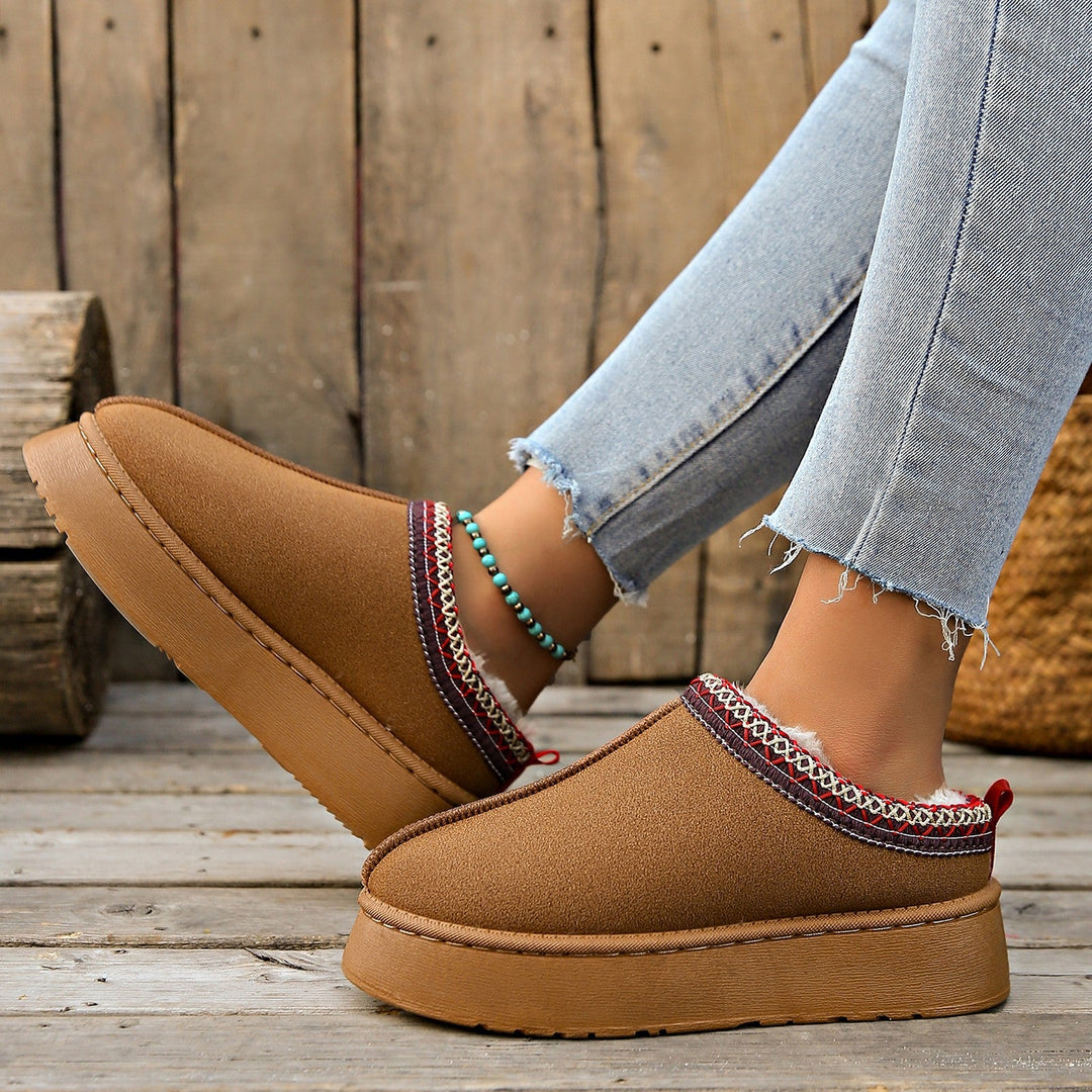 Nancy | Chic Cozy Knit-Trim Platform Slippers Mules