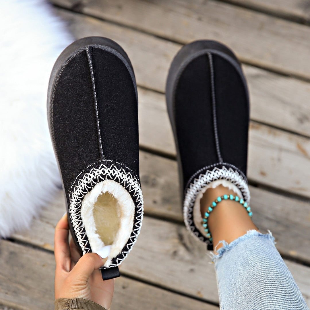 Nancy | Chic Cozy Knit-Trim Platform Slippers Mules