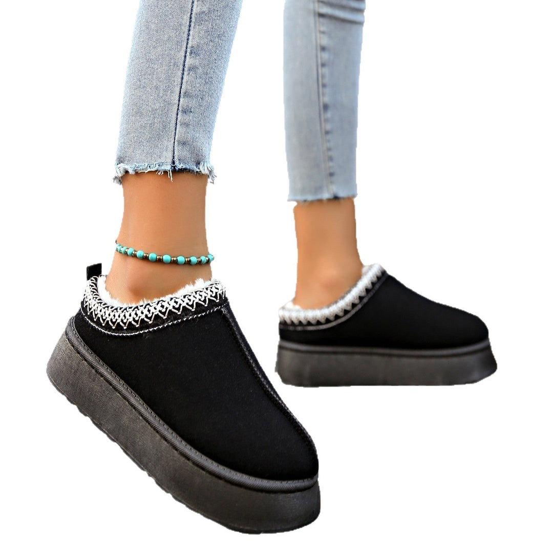 Nancy | Chic Cozy Knit-Trim Platform Slippers Mules