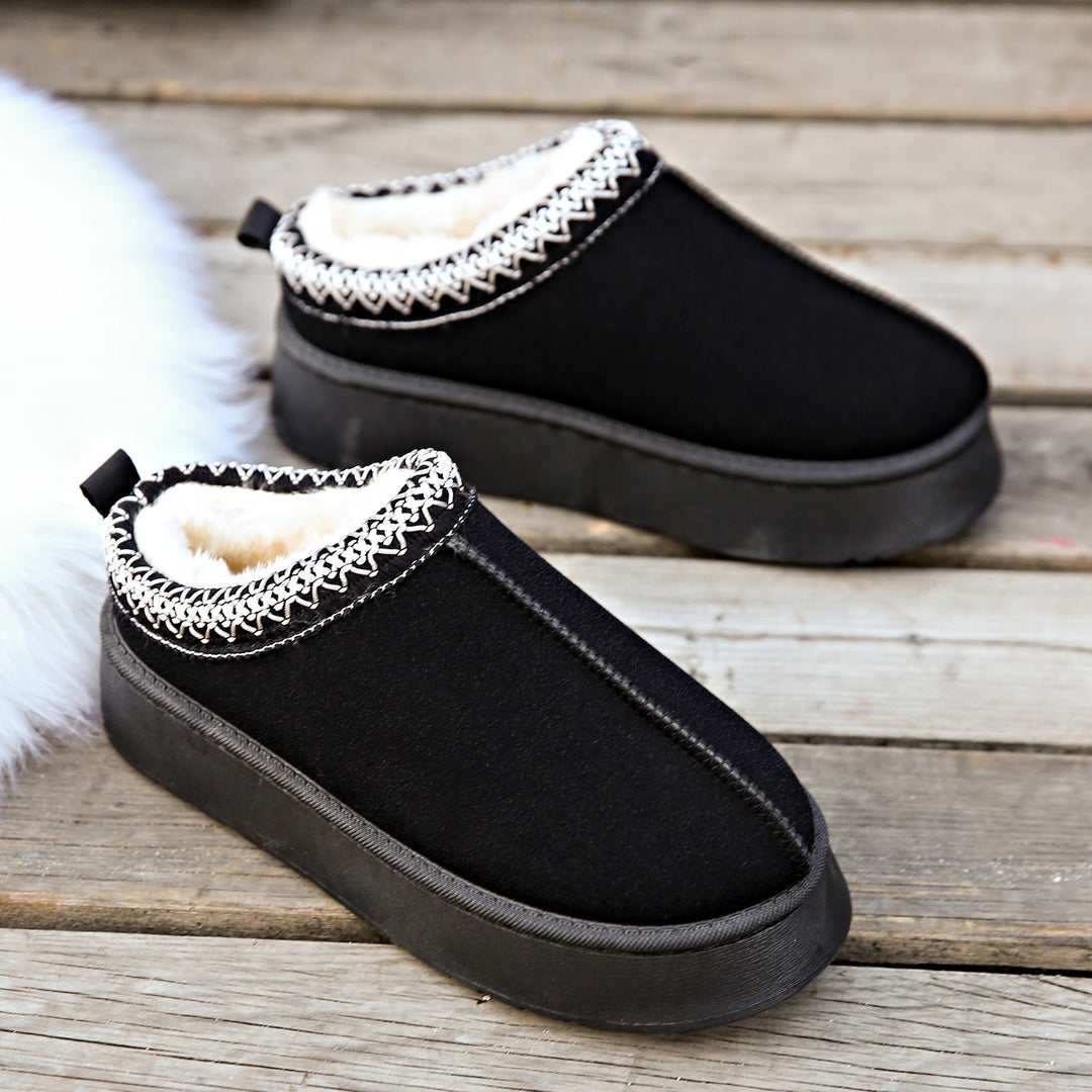 Nancy | Chic Cozy Knit-Trim Platform Slippers Mules