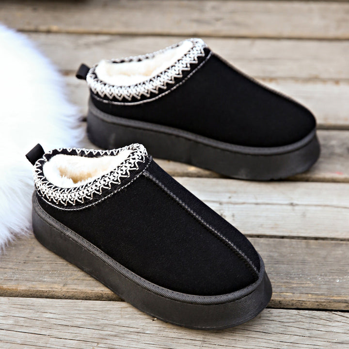 Nancy | Chic Cozy Knit-Trim Platform Slippers Mules