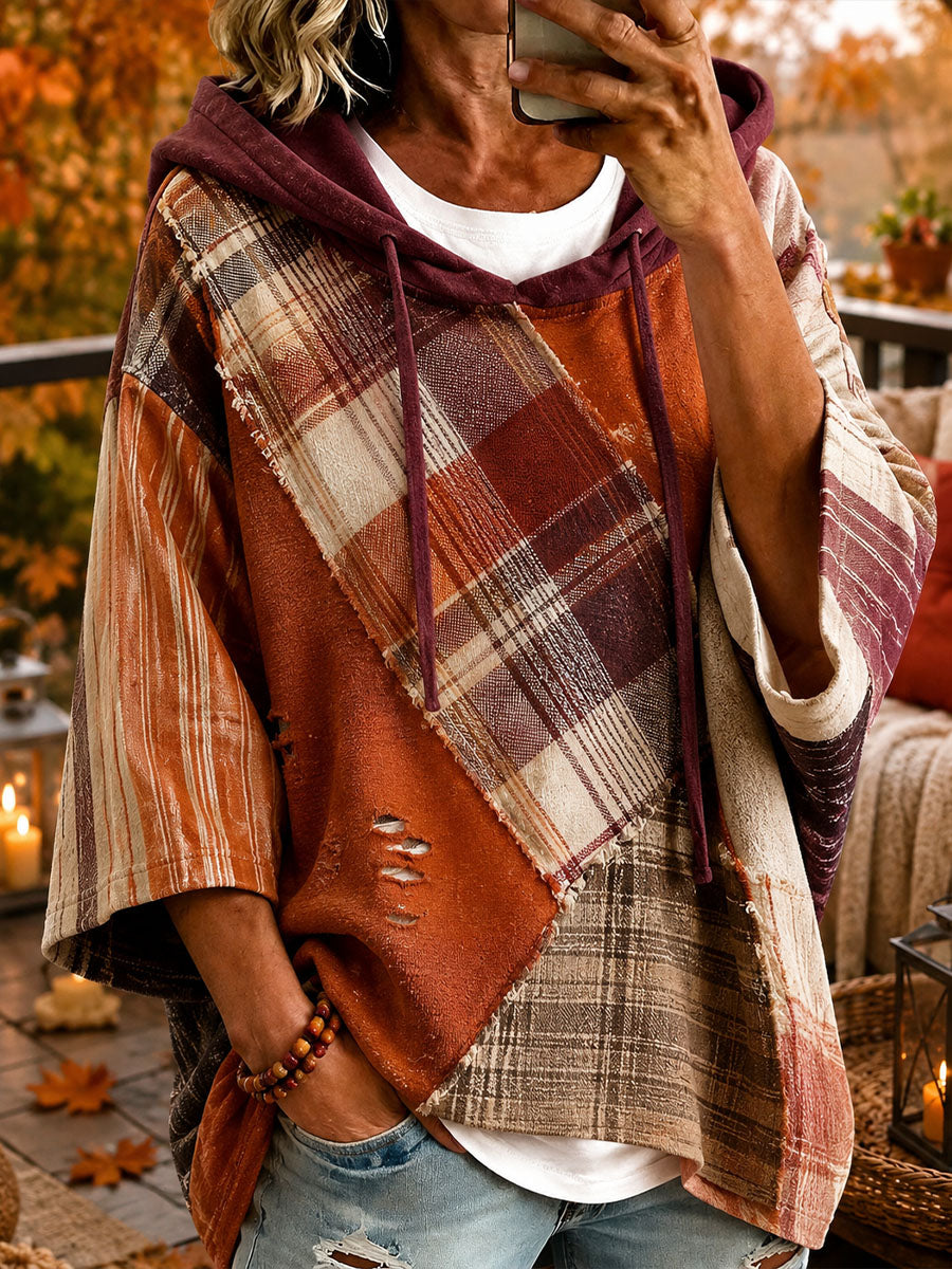 Nancy | Oversized Plaid Patchwork Pullover Hoodie