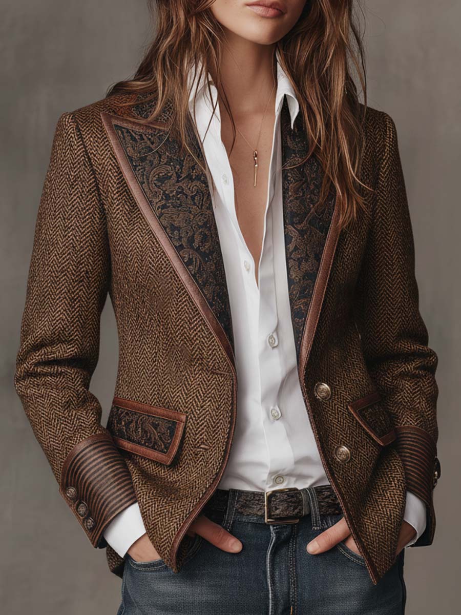 Nancy | Tailored Herringbone Single-Breasted Blazer