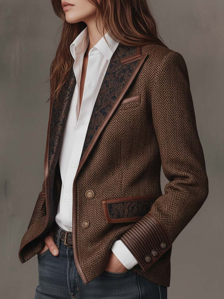 Nancy | Tailored Herringbone Single-Breasted Blazer